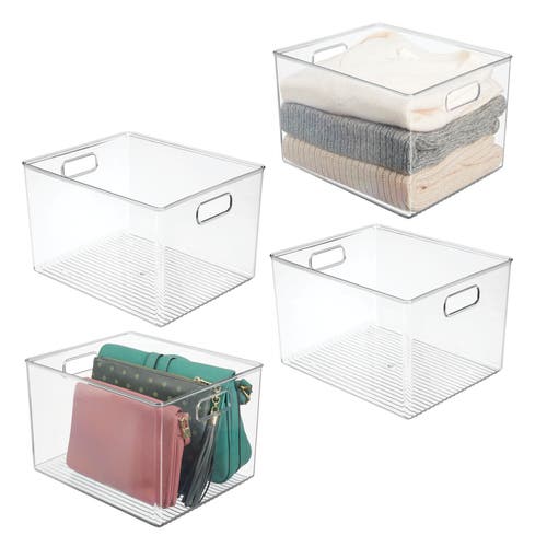 Mdesign Plastic Closet Storage Organizer Container Bin, Handles In Clear