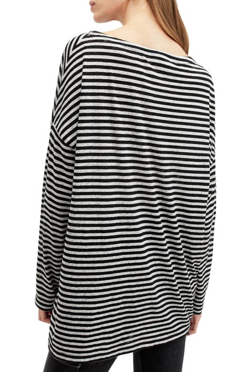 Shop Allsaints Rita Stripe Long Sleeve Boatneck T-shirt In Chalk/ink