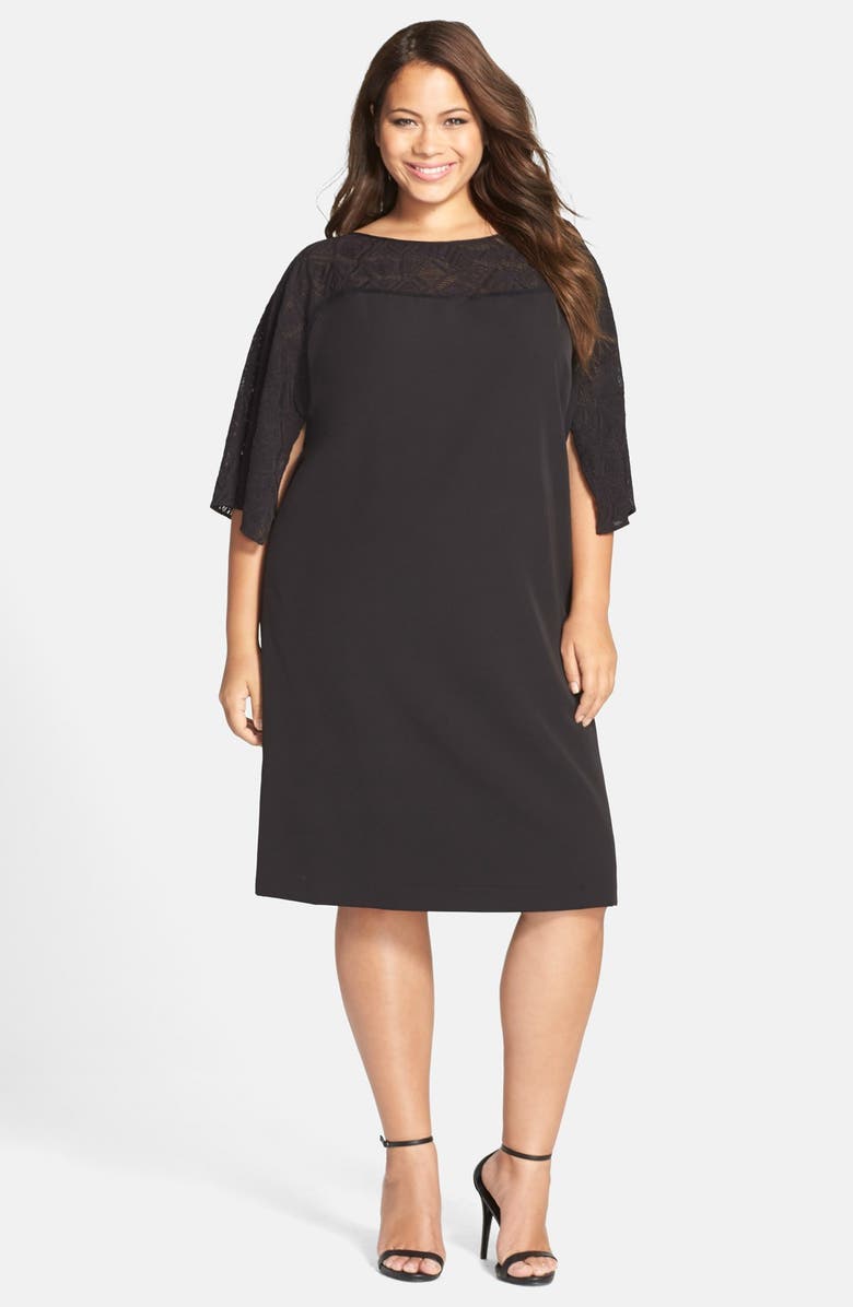 Tahari Split Sleeve Lace & Crepe Shift Dress (Plus Size) | Nordstrom