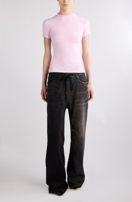 Shop Balenciaga Logo Fitted Stretch Cotton T-shirt In Light Pink/white