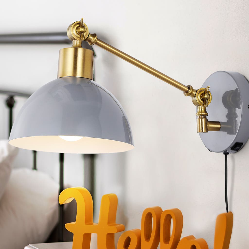 Jonathan Y Lisa Swing Arm 1-light Modern Midcentury Iron Usb Charging Port Led Sconce In Gray