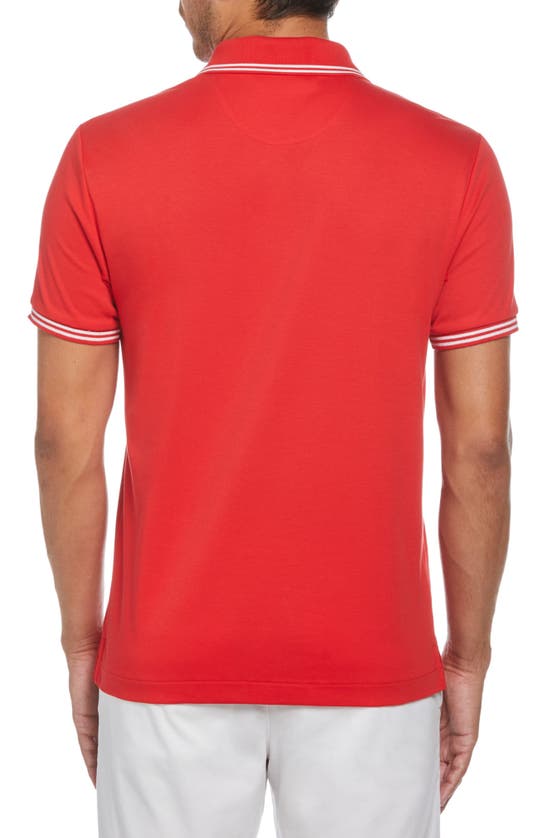 Shop Original Penguin Slim Fit Tipped Logo Embroidered Organic Cotton Interlock Polo In Racing Red