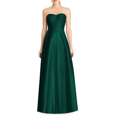 Alfred Sung Strapless Sateen Gown, Green