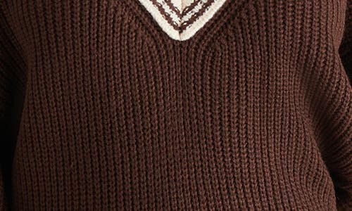 Shop Steve Madden Jen Stripe Trim Sweater In Chestnut