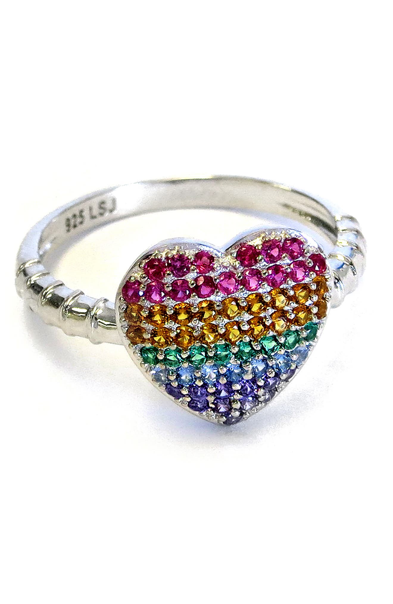 Liza Schwartz Multicolored Cubic Zirconia Heart Ring In Silver