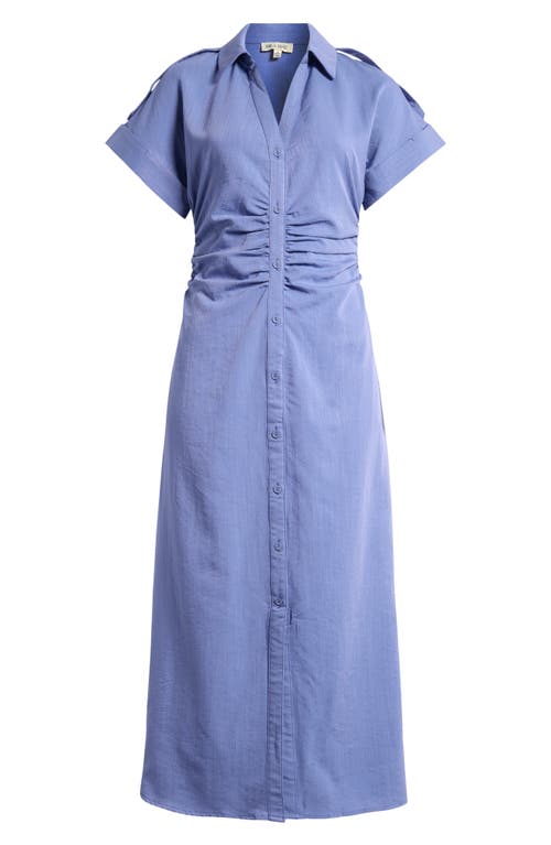 Mila Mae Ruched Spread Collar Midi Shirtdress Blue at Nordstrom,