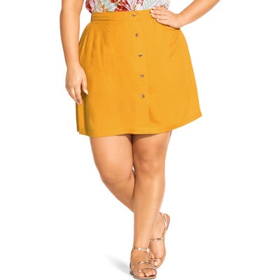 Plus Size City Chic Button Down Miniskirt, Yellow