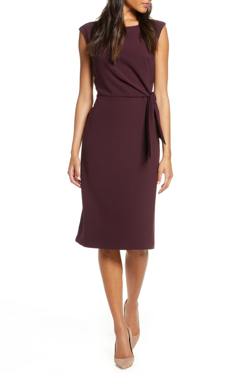 TAHARI Cap Sleeve Crepe Sheath Dress, Main, color, BLACK CHERRY