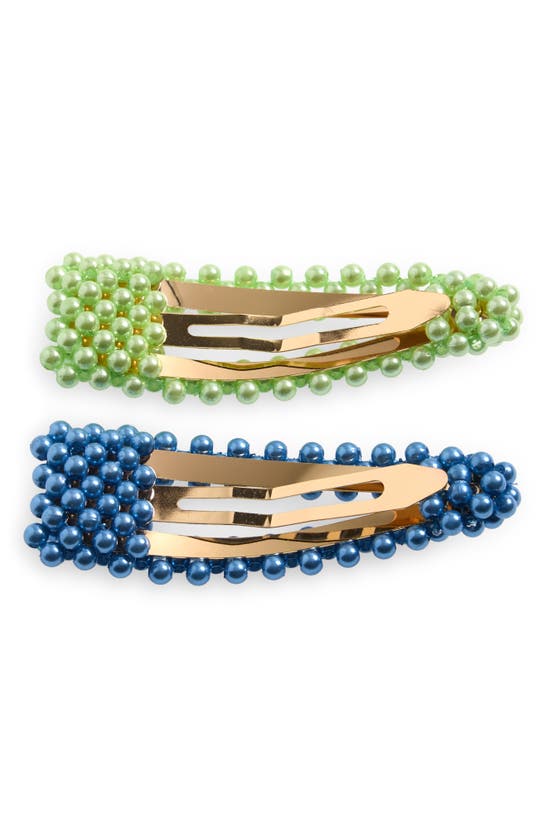 Shop Bp. 2-pack Assorted Beaded Hair Clips In Blue- Green