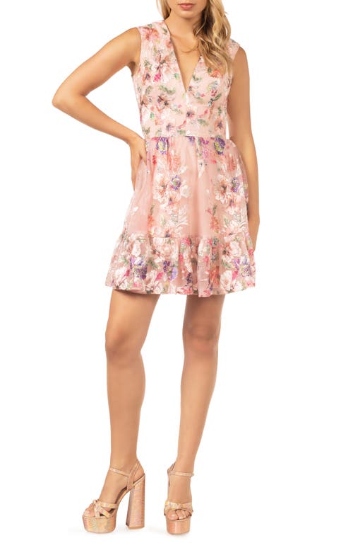 Dress the Population Samantha Embroidered Chiffon Minidress Soft Pink Multi at Nordstrom,