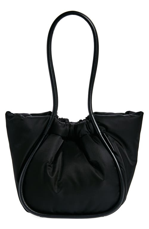 Large Ruched Nylon Tote in Black