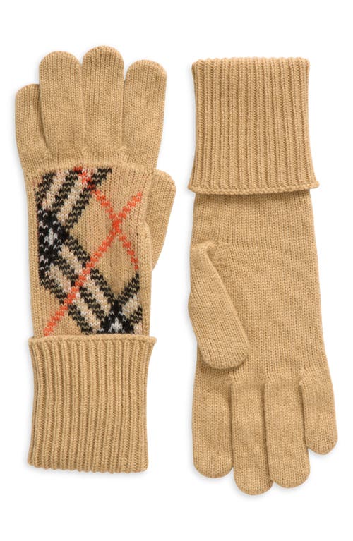 Shop Burberry Bias Check Cashmere Blend Gloves In Sand