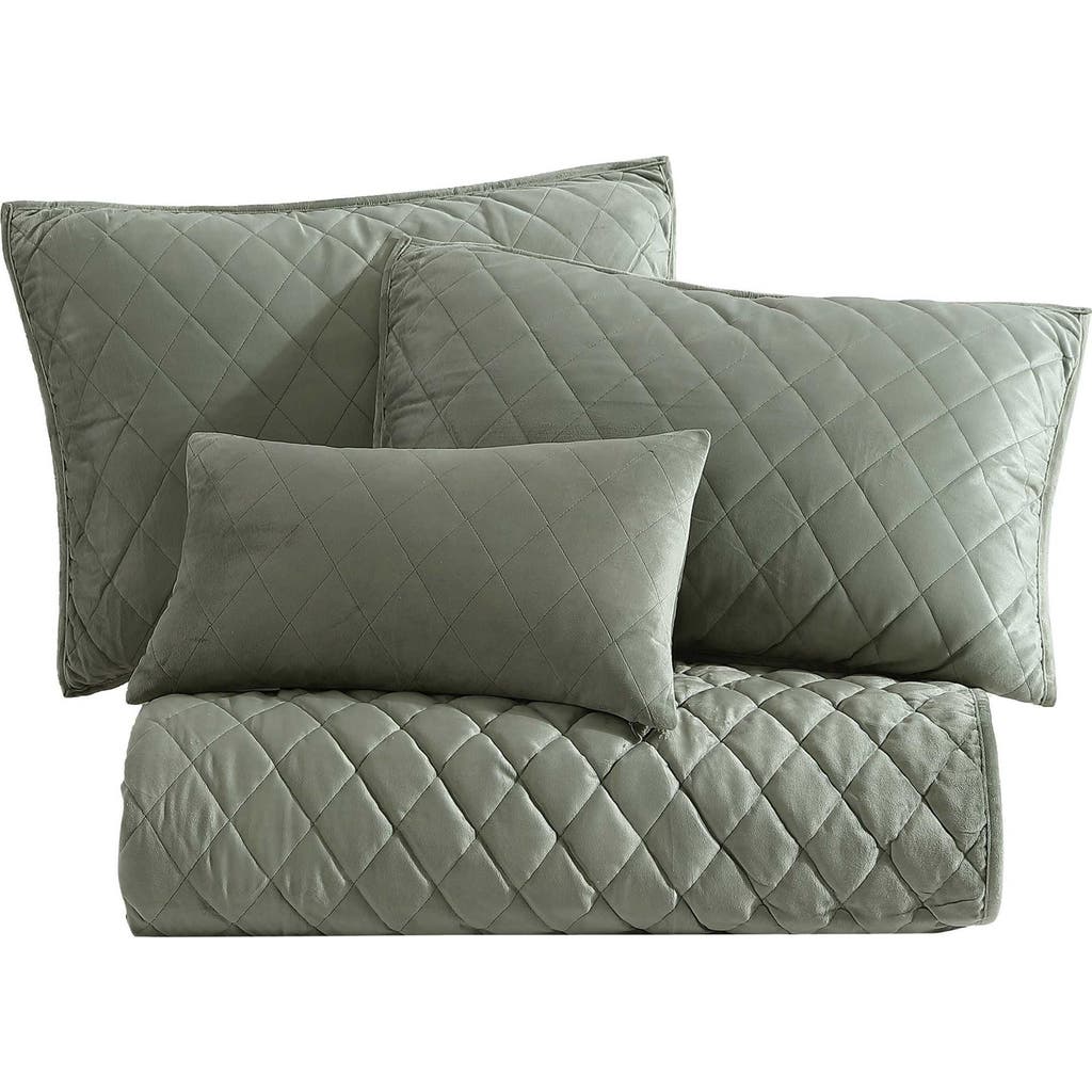 Laura Ashley Solid Diamond Quilt Set In Dark Green