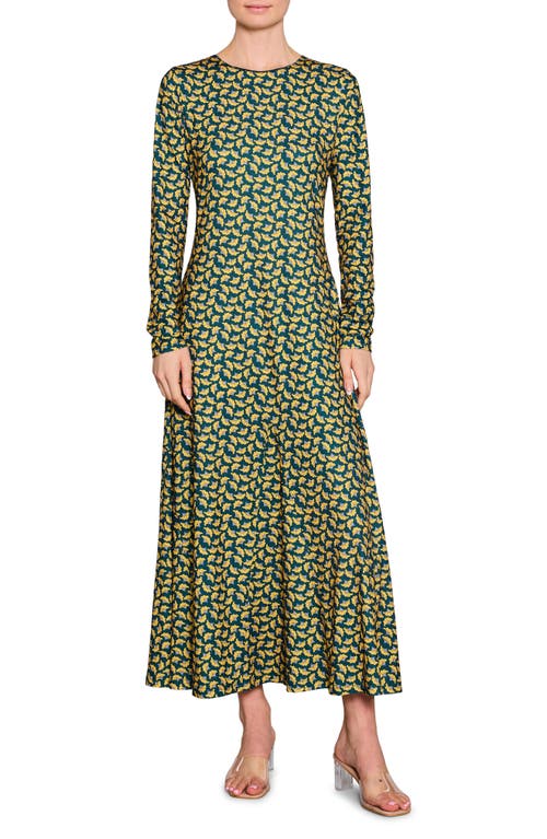 MELLODAY Floral Long Sleeve Knit Dress in Green Yellow Pattern 