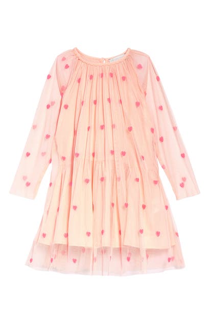 STELLA MCCARTNEY GIRL'S STELLA MCCARTNEY HEART EMBROIDERED TULLE DRESS,589376 SOKE0