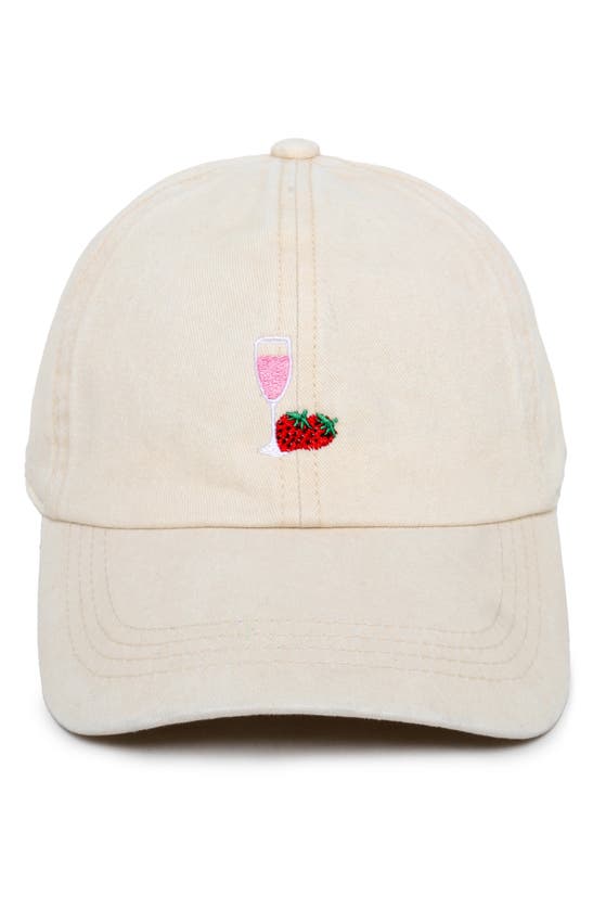 David & Young Champagne Strawberry Embroidered Cotton Baseball Cap In Neutral