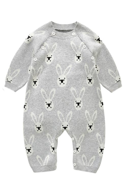 Ashmi & Co. Bellamy Bunny Print Cotton Sweater Romper Gray at Nordstrom,