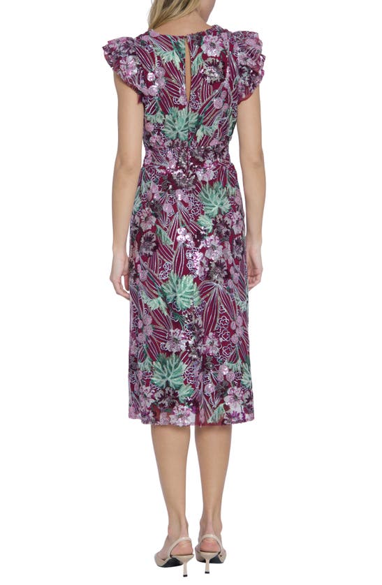 Shop Maggy London Floral Sequin Midi Dress In Purple Combo