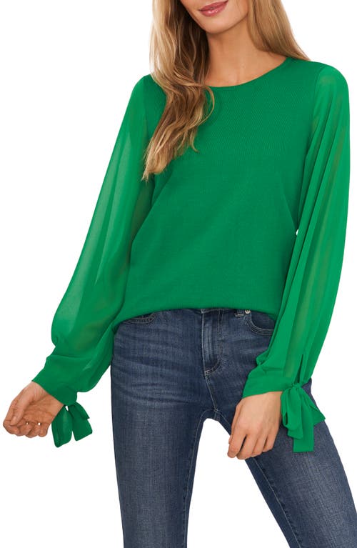 CeCe Mixed Media Tie Cuff Top in Electric Green