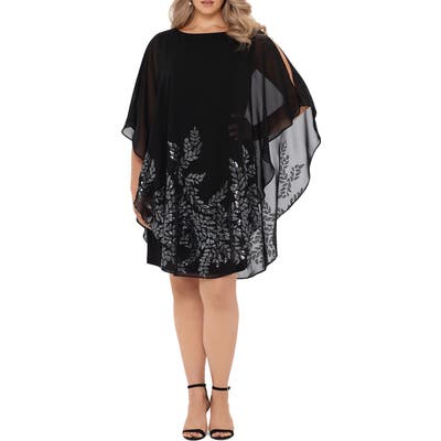 Plus Size Xscape Sequin Chiffon Overlay Cocktail Dress, Black
