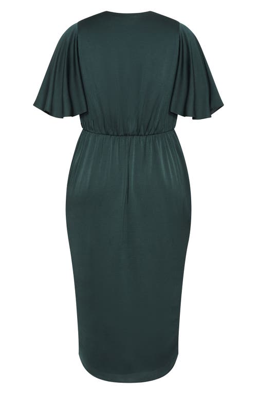 City Chic Soft Ruffle Faux Wrap Midi Dress In Emerald