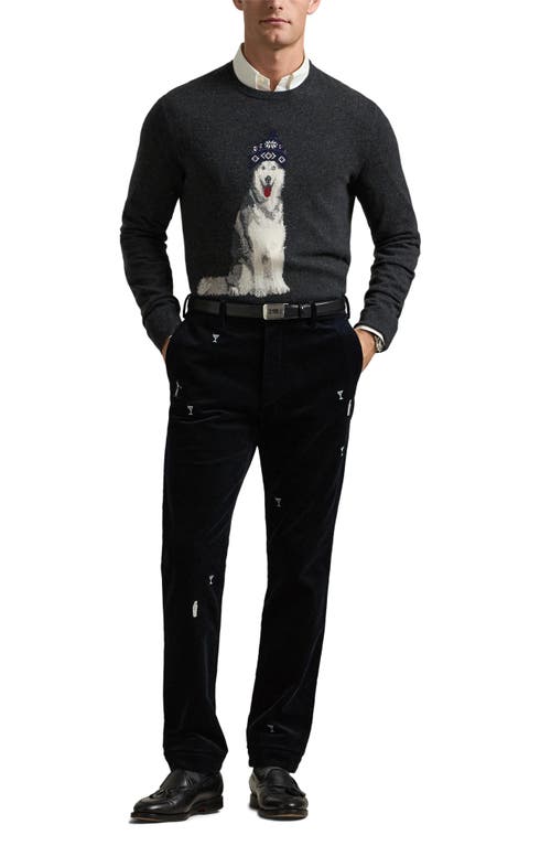 Shop Polo Ralph Lauren Martini Embroidery Stretch Cotton Corduroy Pants In Polo Black W/martini Emb