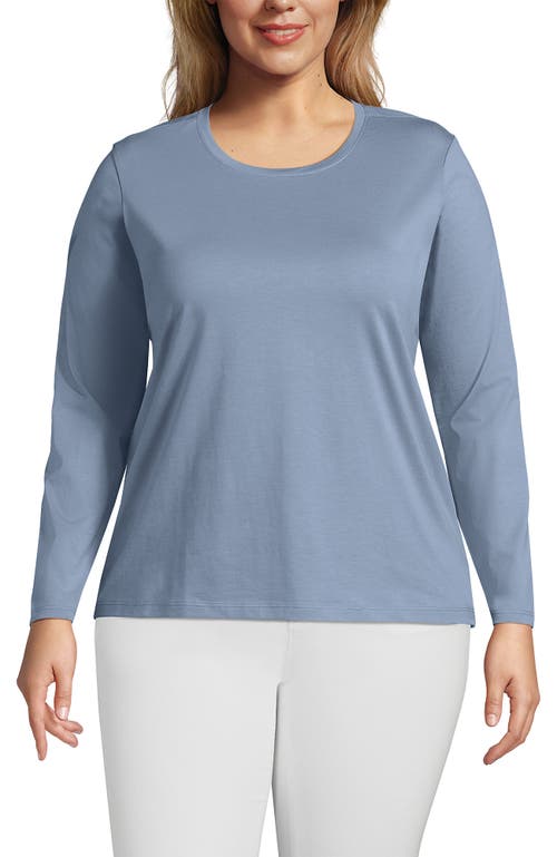 Shop Lands' End Plus Size Relaxed Supima Cotton Long Sleeve Crew Neck T-shirt In Pale Slate Blue