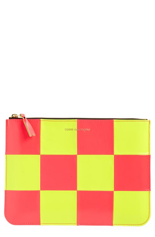 Comme Des Garçons Wallets Large Fluo Squares Leather Zip Pouch In Yellow/pink