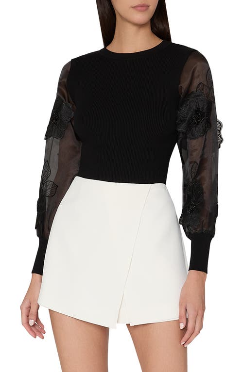 Shop Milly Koda Floral Organza Sleeve Sweater In Black