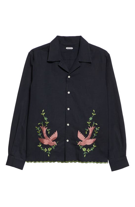 Shop Bode Rosefinch Linen Long Sleeve Button-up Shirt In Black