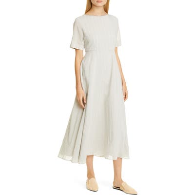 Fabiana Filippi Stripe Cotton & Silk Midi Dress, US / 42 IT - Beige
