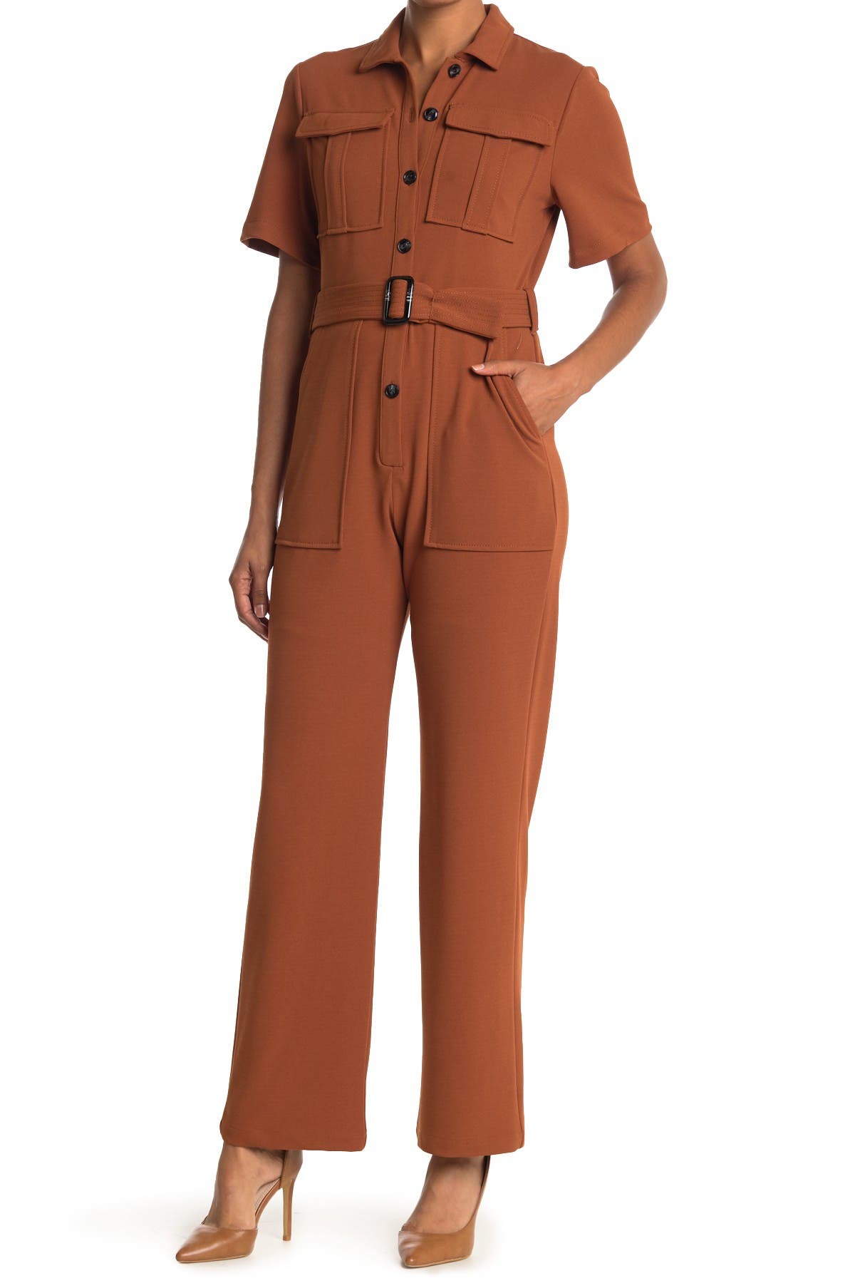 short sleeve orange jumpsuit