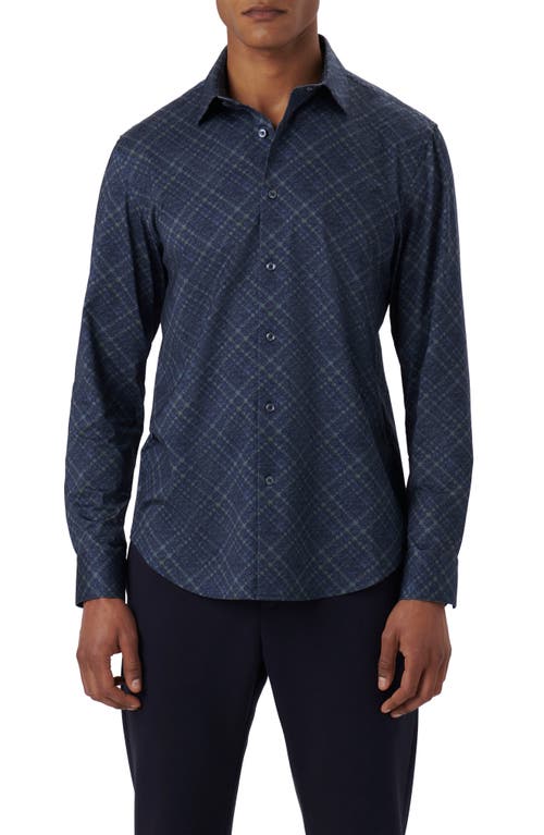 Bugatchi James OoohCotton Diagonal Plaid Print Button-Up Shirt Navy at Nordstrom,