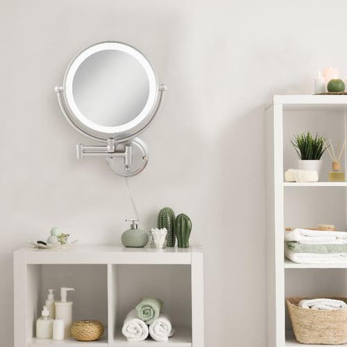 Zadro Glamour Lighted Wall Mounted Makeup Mirror With 5x Magnification In Satin Nickel