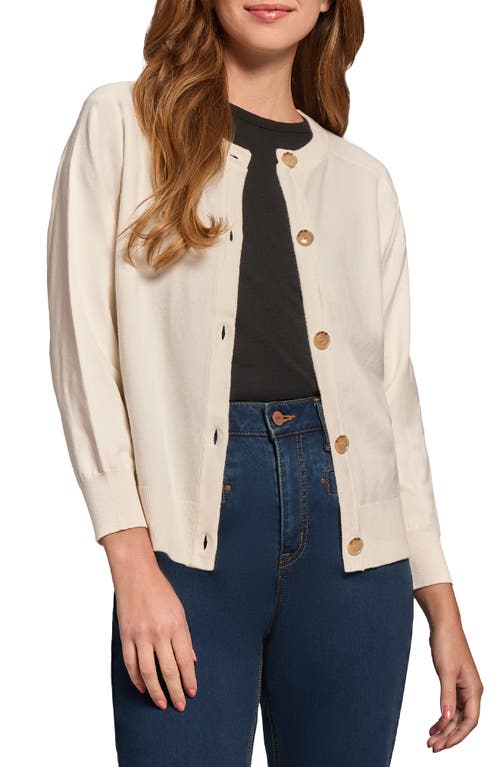 Jones New York Saddle Shoulder Cotton Blend Cardigan in Jones White 