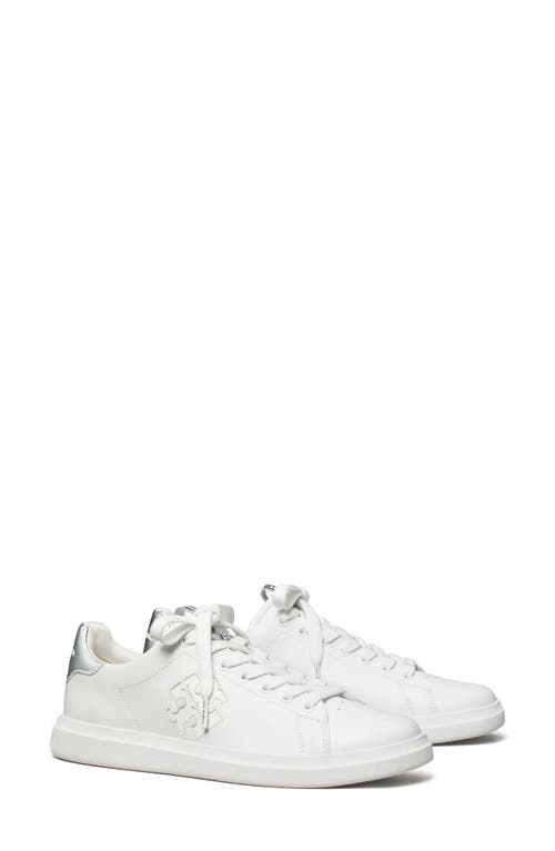 Shop Tory Burch Double T Howell Court Sneaker In Titanium White/silver