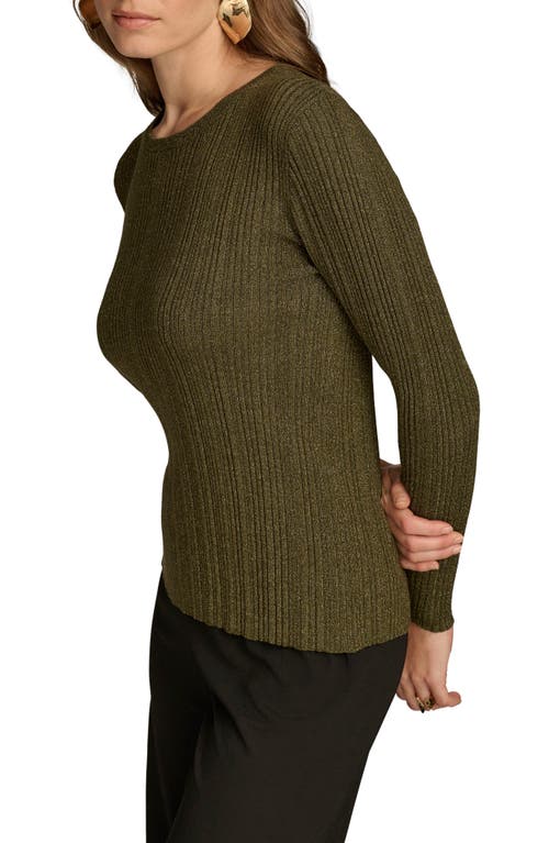 Shop Donna Karan Metallic Variegated Rib Merino Wool Blend Sweater In Hthr Beech