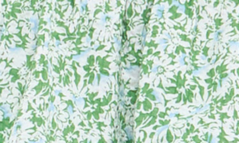 Free The Roses Crinkled Floral Linen Smocked Tiered Mini Dress In Green