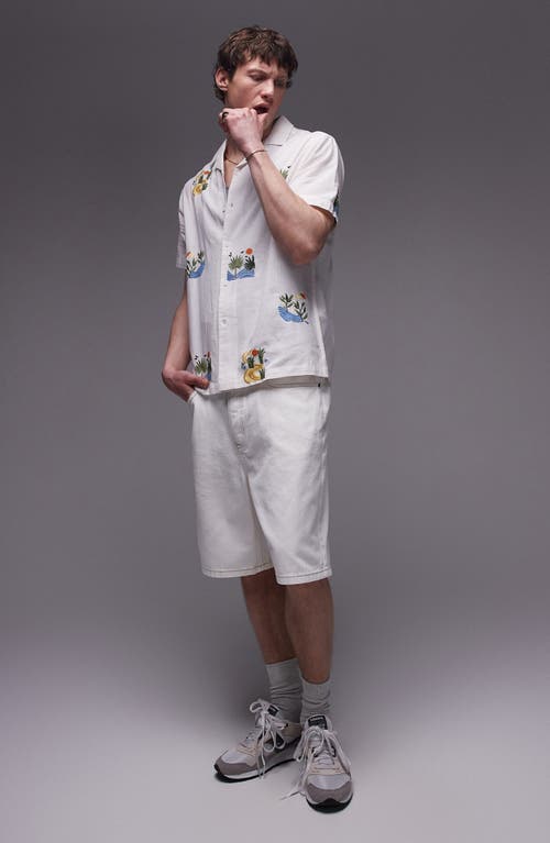 TOPMAN TOPMAN SQUARE EMBROIDERED COTTON & LINEN CAMP SHIRT 