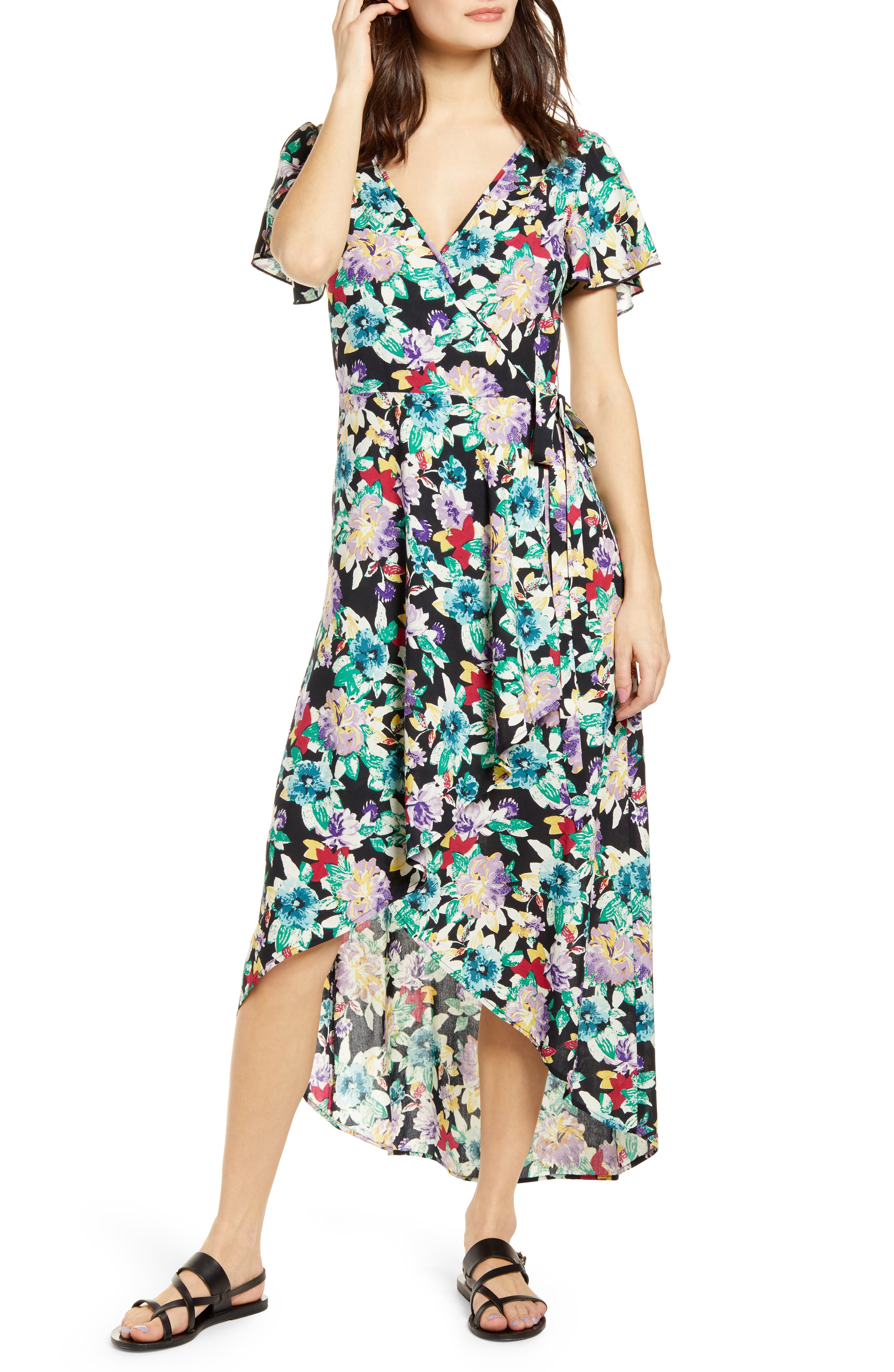 Band Of Gypsies Iris Wrap Dress, Black
