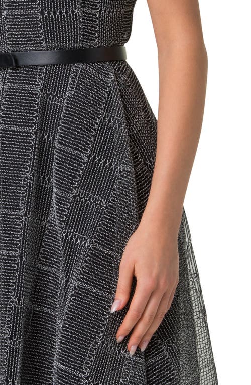 Akris Square Embroidered Tulle Sleeveless Midi Dress In Black-ecru
