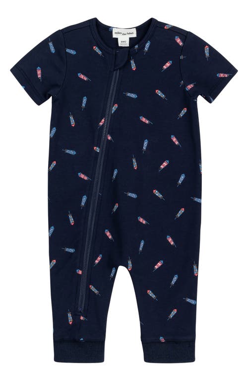 MILES THE LABEL Firecracker Print Organic Cotton Romper in Navy 