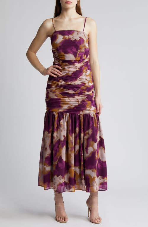Removable Strap Ruched Dress in Purple Multi Mineral Diffuse