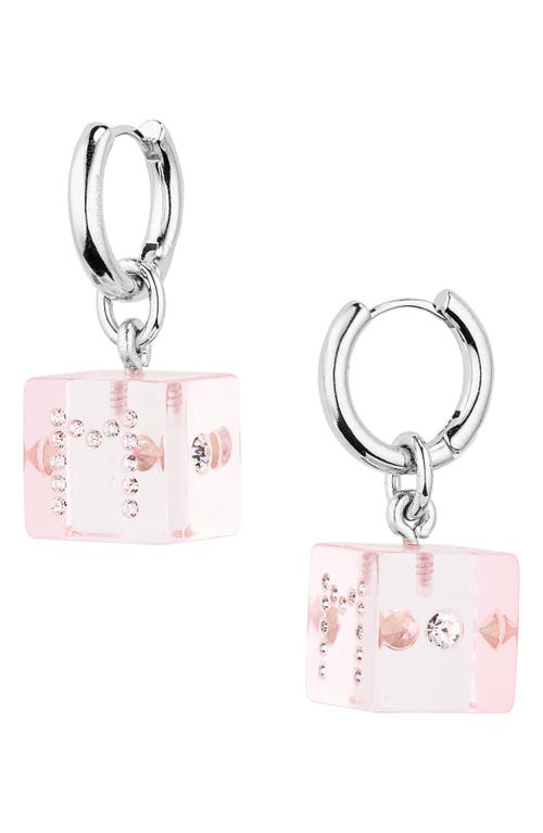 Crystal Embellished Dice Earrings in Pink Gummy