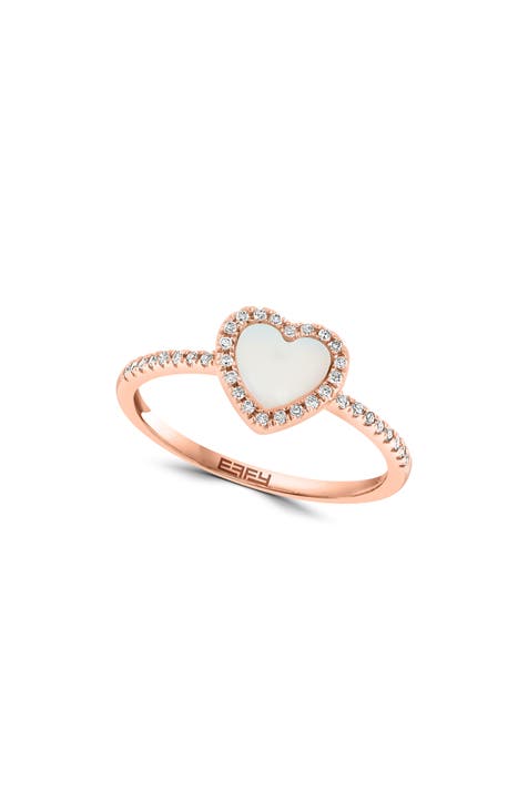 14K Rose Gold Mother-of-Pearl & Diamond Heart Ring - 0.17ct.