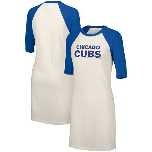 Women's Lusso White Chicago Cubs Nettie Raglan Half-Sleeve Tri-Blend T-Shirt Dress