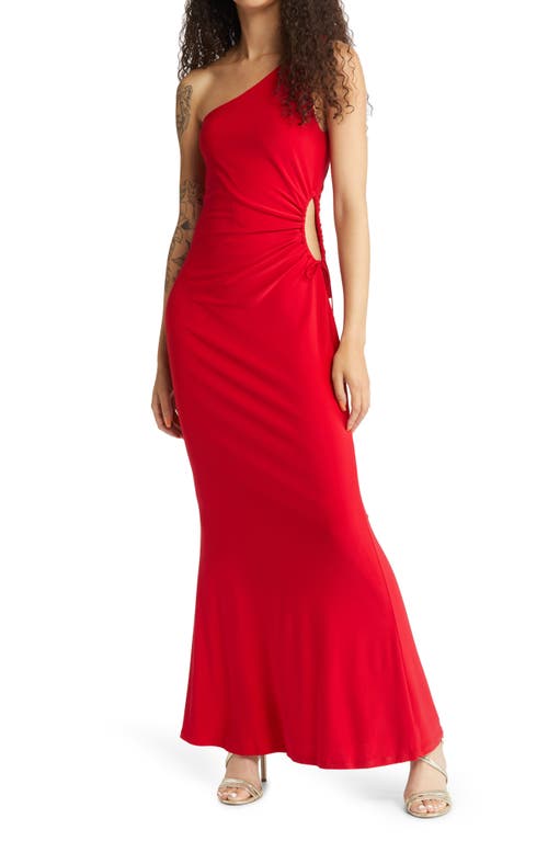Jump Apparel One-Shoulder Cutout Gown in Red