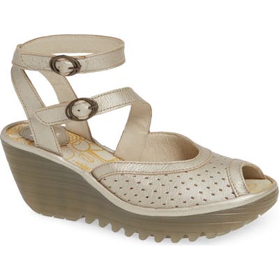 Fly London Yaxi Wedge Sandal, Metallic