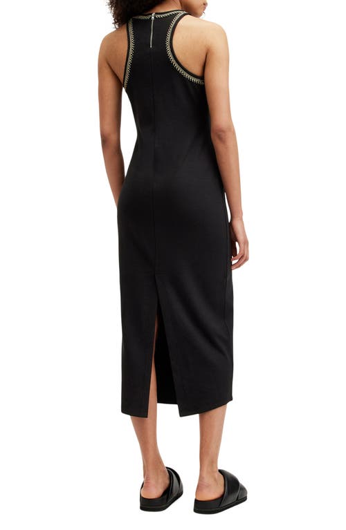 Allsaints Cassidy Embellished Trim Midi Dress In Black