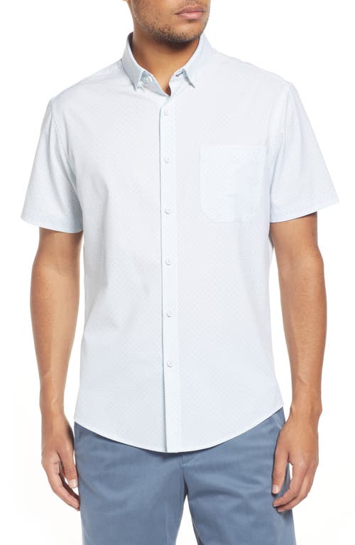 Mizzen+Main Leeward Trim Fit Geo Print Performance Short Sleeve Button-Up Shirt in Light Blue Square Geo Print
